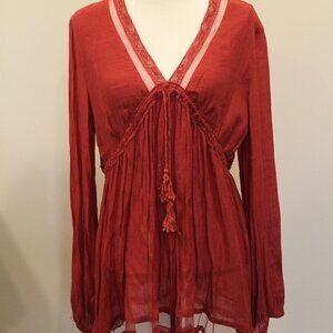 Jodifl Sheer Blouse/Tunic Size L Rusty Red